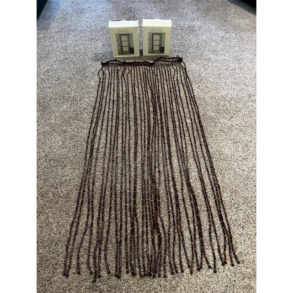 Pier 1 Dark Bamboo Beaded Curtains 36 x 72" Doorway Window Y2K Boho Hippie Beach